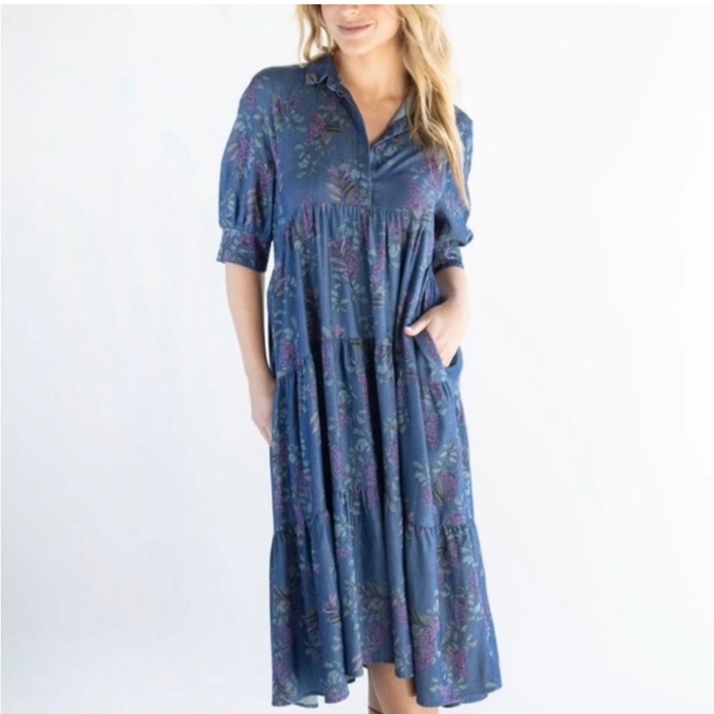 Natural Life Rebecca Midi Dress Wisteria Floral with Pockets Size XL